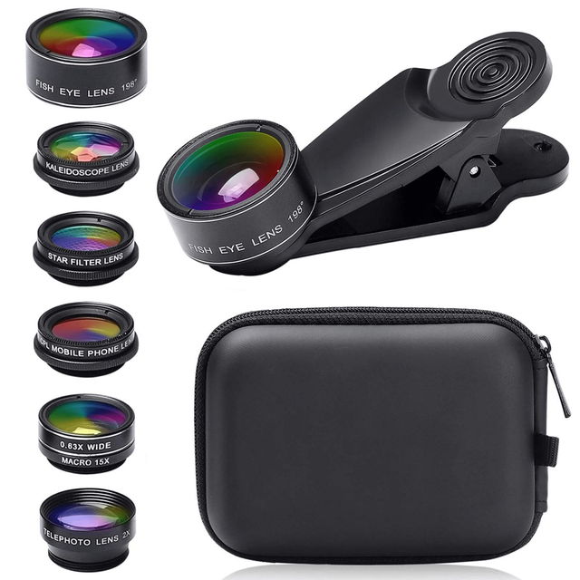 HD 7-in-1 & 10-in-1 Universal Phone Lens Kit with Wide Angle and Macro Fisheye for All Smartphones Phone Camera Lens