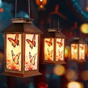 Lampe solaire papillon en métal brun, lumière LED blanc chaud, pour extérieur, cour, étanche, suspendue, cadeau spécial pour maman, grand-mère, sœurs - Product Image 5