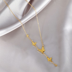 Delicado Collar de Cadena con Eslabones para Mujer, Regalo de Aniversario, Estilo Casual/Deportivo, Chapado en Oro de 18k, Acero Inoxidable, con Borla de Mariposa, Resistente al Deslustre - Product Image 2