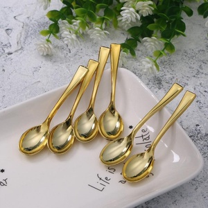 24 pièces de <span class=keywords><strong>couverts</strong></span> <span class=keywords><strong>jetables</strong></span> en plastique plaqué <span class=keywords><strong>or</strong></span>, style mini, pour camping, fourchettes et cuillères à dessert, 24/paquet - Product Image 1