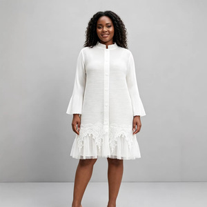 Robe plissée décontractée Miyake PY 2026 avec dentelle blanche et volants, coupe ample, grande taille, style occidental, vêtements pour femmes, vente en gros - Product Image 2