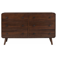 Commode de chambre à coucher moderne en bois massif noyer avec 6 tiroirs et rangement
