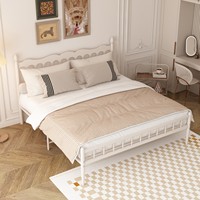 Lit double en fer forgé de style français pour chambre principale, cadre de lit rétro épaissi de luxe léger pour usage en gîte, hôtel et école