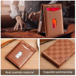 For Boshiho Factory Men's Bifold <b>Wallet</b> Cowhide Leather RFID Card <b>Holder</b> with Money Clip Short Open Closure & Anti-Theft Feature - Product Image 3