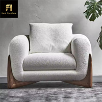 Nordic Style Creme Stoff Wohnzimmer möbel Massivholz Sofa mit Stoff Kunst Teddy Wolle Kreis Boucle Kaschmir für Villen