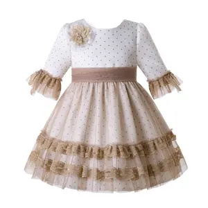 OEM Pettigirl Abiti di Compleanno Per Le Ragazze Con Pizzo Tulle Comunione Cerimonia Bambini Abito Bianco