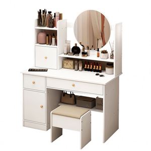 Muebles de dormitorio multifunción Diseño de mármol simple Niñas Tocador moderno Escritorio de estudio Mesa de maquillaje con espejo - Product Image 3