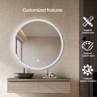 Espejo Táctil Redondo, Espejo de Baño con Luz LED, Espejos LED Ajustables para Baño