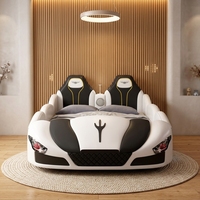 Luxuriöses Kinderbett im Rennwagen-Stil mit LED-Beleuchtung und Rädern, Jungen-Schlafzimmermöbel, OEM Maßgefertigtes Autobett