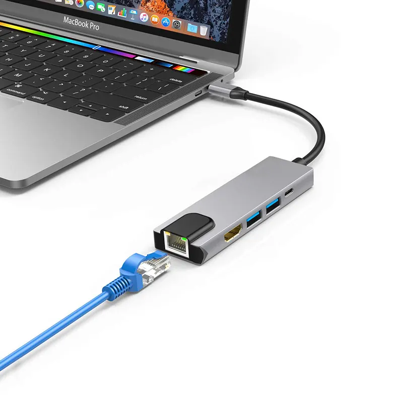 Oem Space Grijs Type-C Naar Usb Hub Docking Station Usb C Hub 5 In 1 Ethernet Opladen Hdmi usb 3.0 5 Poort Type C Hub Voor Computer