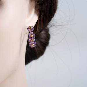 Boucles d'oreilles créoles HopeMax plaquées or 22 carats avec motif fleur d'améthyste, bijoux bohèmes pour femmes, à porter au quotidien - Product Image 4