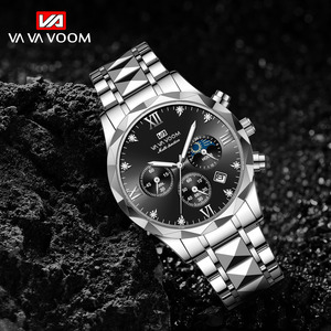 Montre chronographe squelette de luxe pour homme avec phases de lune, bracelet en acier inoxydable bicolore - Product Image 6