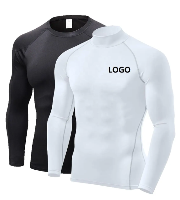Custom Wholesale Compression Shirts Base Layer Polyester Workout Shirt Men Fitness Long Sleeve Mens Compression Shirt