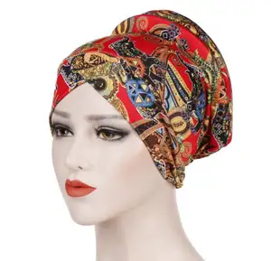 Women's Muslim Frontal Cross Bonnet Hijab Turban Hat Headwrap knotted turban printed turban headband