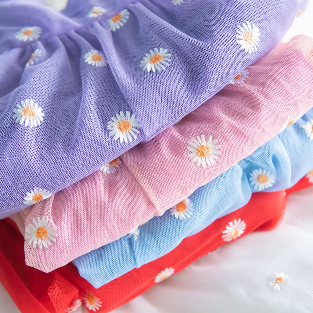 Hot-selling popular embroidered fabrics  small fresh flat embroidered children's clothing skirt fabrics textile