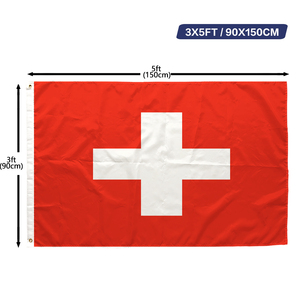 ธงสมาพันธรัฐสวิส ขนาด 3x5 ฟุต ผลิตจากโพลีเอสเตอร์ พิมพ์ด้านเดียว ห่วงทองเหลือง เย็บอย่างดี ขายส่ง ขนาด 3x5 90x150 ซม. ธงชาติสวิตเซอร์แลนด์ - Product Image 1