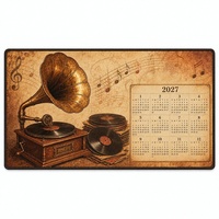 Tapis de bar rétro vintage, calendrier 2027, vinyle, gramophone, tapis de table lounge, tissu RPET, 30 x 90 cm, impression personnalisée