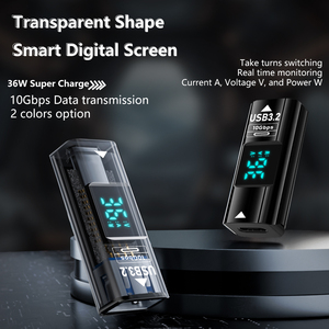 Adaptateur USB C 36W transparent avec affichage numérique de la <span class=keywords><strong>puissance</strong></span>, convertisseur <span class=keywords><strong>d</strong></span>'extension USB C femelle vers USB A femelle - Product Image 2