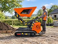 Mini-dumper hydraulique sur chenilles Antspower 2026 homologué CE, motorisé par un moteur à essence de 13,5 CV, capacité de charge de 600 kg