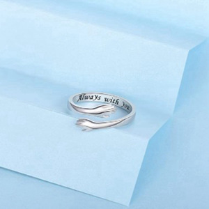 Anillos de Acero Inoxidable al por Mayor con Diseño de Manos Abrazadas, <span class=keywords><strong>Te</strong></span> Amo por <span class=keywords><strong>Siempre</strong></span>, Ajustables, Joyería de Regalo para Parejas - Product Image 5