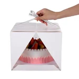 Kotak Kue Ulang Tahun Transparan Kustom, Kemasan Memanggang 4 "3 Dalam 1 Kotak Hadiah Hidangan Penutup, Kotak Kue Kertas Selamat Ulang Tahun