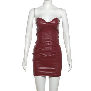 2025 Custom Winter New Women's <strong>Clothing</strong> - Sexy <strong>Tomboy</strong> Style Backless Fitted Plunging PU Skin-tight Midriff-baring Dress - Product Image 1