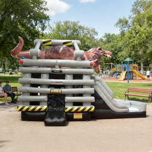 Château gonflable commercial dinosaure avec toboggan, en PVC, facile à monter - Product Image 1