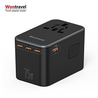 Adaptateur de prise universel international Wontravel EU AUS UK US GAN 75W double USB, adaptateur de voyage multi-prises