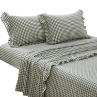 Parure de lit 4 pièces en percale de coton à motif gingham, taille Queen, 200 fils, respirante, résistante à la décoloration et au rétrécissement, pour chambre à coucher