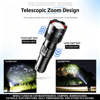 Lampe torche LED à zoom en alliage d'aluminium 30W, 2000 lumens, haute luminosité, longue durée de vie de la batterie, camping, rechargeable par USB, étanche