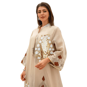 Vestido Abaya Elegante con Cuello en V de Poliéster para Eid, Otoño - Túnica Musulmana Bordada con Lentejuelas hasta el Tobillo para Emiratos Árabes Unidos, Qatar, Kuwait (MOQ Bajo) - Product Image 4