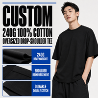 T-shirt streetwear ample à épaules tombantes, 100% coton, 240 g/m², respirant, personnalisable, impression directe d'usine, pour hommes
