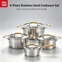 Ensemble de casseroles en acier inoxydable écologiques modernes, avec couvercles en verre, poignées résistantes à la chaleur, compatibles lave-vaisselle