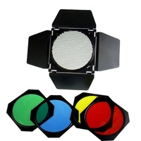 Flash de studio noir 3-en-1 et lumière stroboscopique avec volets coupe-flux, grille nid d'abeille et filtres de couleur – Accessoires pour studio photo