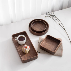 Ensemble de plateaux de service en bois de noyer noir, ronds et carrés, profonds, pour collations, fruits, bonbons, usage domestique - Product Image 1