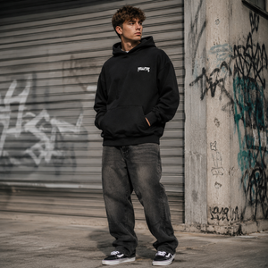 Sweat à capuche personnalisé avec logo imprimé en relief 3D, pour hommes et femmes, coupe ample, en molleton de coton épais, streetwear, OEM, faible MOQ, noir <span class=keywords><strong>Hellfire</strong></span> - Product Image 5