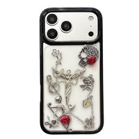 Coque de téléphone personnalisée en TPU pour iPhone 18 Pro Max, style gothique, crâne et rose, avec motif croix d'ange, pour femmes, compatible avec les modèles 17 et 16