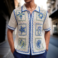 Europa Amerika Vintage Ausgehöhlter Strick-Herrencardigan Outdoor Casual Wasserlöslicher Jacquard-Strick Herren-T-Shirt