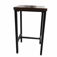 Table de bar industrielle en bois massif avec pieds en acier carbone, table carrée haute pour pub, café, restaurant, bistrot, maison