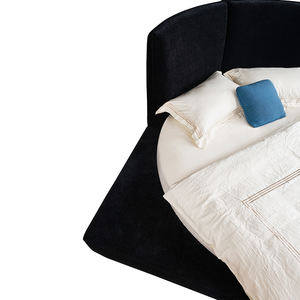 Desain tempat tidur mewah Modern elegan, furnitur kamar tidur ukuran King-Size kain lembut berlapis kain bingkai tempat tidur bulat - Product Image 3