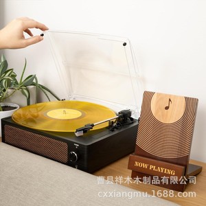 Wooden <b>Record</b> Display <b>Rack</b> Walnut Foldable Freestanding CD <b>Rack</b> Rustic Design - Product Image 2