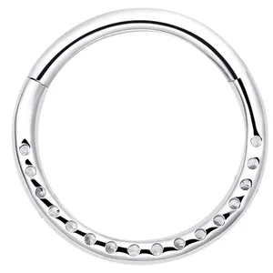 Eternal Metal 14K Solid White Gold Frontside Paved CZ Hinged Segment Hoop Clicker Nose Conch Piercing Jewelry