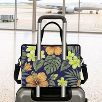 Sac pour ordinateur portable matelassé à motif floral botanique hawaïen, marque privée, pour ordinateur de 14 à 16 pouces, avec poignées et bandoulière