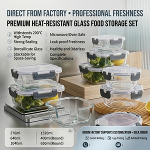 Contenedor <span class=keywords><strong>de</strong></span> Vidrio para Almacenamiento <span class=keywords><strong>de</strong></span> Alimentos al por Mayor con Tapa Hermética <span class=keywords><strong>de</strong></span> Plástico, Libre <span class=keywords><strong>de</strong></span> BPA, Apto para <span class=keywords><strong>Microondas</strong></span>, Rectangular, Tipo Bento - Product Image 1