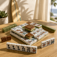 Ensemble de Mahjong Américain de Luxe Classique Moderne, 160 Pièces, Tuiles Acryliques à 4 Couches, Motif Artistique Chien de Surf Côtier, Durable et Portable