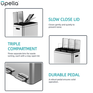 Hộ Gia Đình Kim Loại Thùng Rác Có Thể Ba Ngăn Thùng Rác Chất Thải Bin 3 Trong 1 Phân Loại Thùng Rác Có Thể - Product Image 2