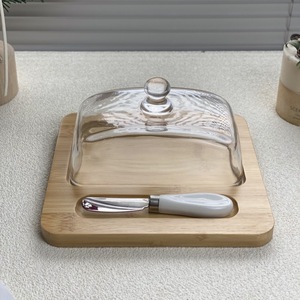 Mantequillera de madera con tapa de cristal, cuadrada, color madera natural, para fiestas, hoteles, café, té - Product Image 3