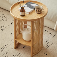 Muebles para el Hogar Modernos, Prácticos y Versátiles, Mesa de Centro de 2 Niveles para Sala de Estar con Tejido de Ratán y Bambú