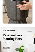 Grand pot auto-arrosant imitation ciment, en résine plastique épaissie, pour salon