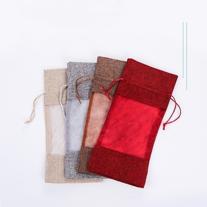 Bolsa de Embalaje para Vino Tinto, Bolsa de Malla Transparente, Bolsa de Arpillera con Cordón, Diseño con Ventana y Cordón de Cierre - Product Image 2
